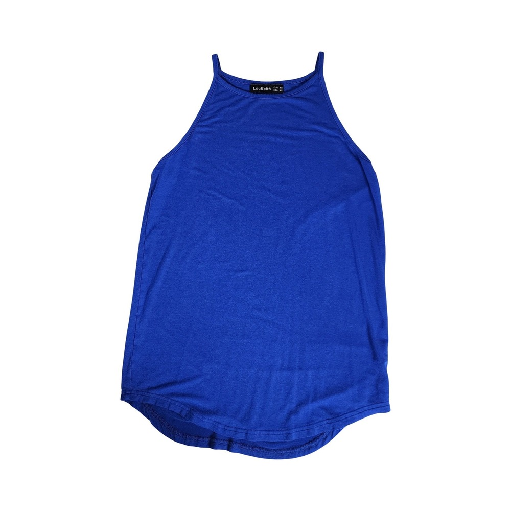 LouKeith Womens Royal Blue High Neck Halter Tank Top Size XS‎ Cotton Spandex